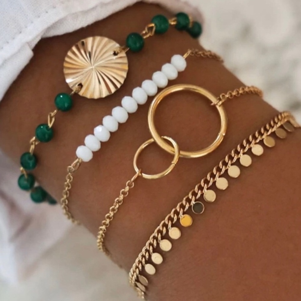 Green, White and Gold Bracelet Set